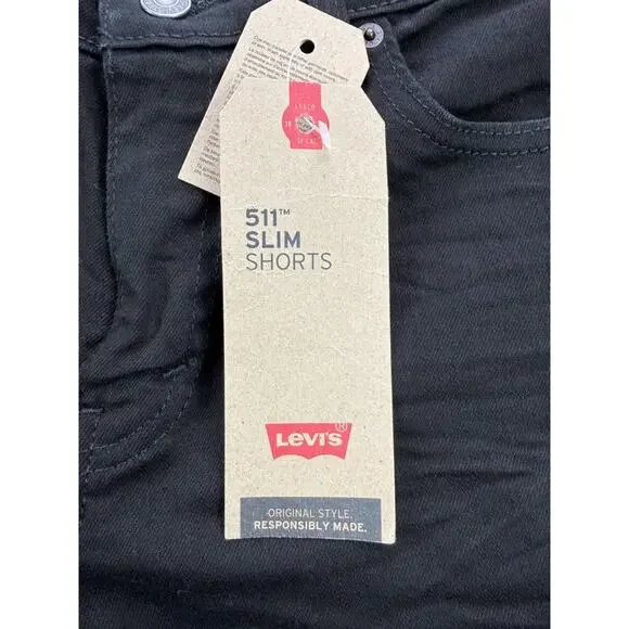 Levi 522 Slim Shorts Mens 30" Black Cutoff NWT - Picture 2 of 11